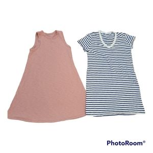 Universal Thread Pink White Bla Cotton Short Sleeve Shirt Dress Women Si…